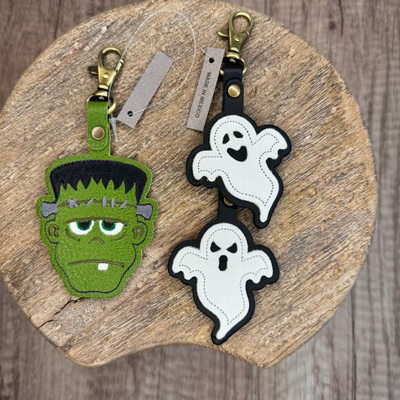 Portland Leather Ghost Twins & Frankie Halloween Bag Charms Set Purse Flair - Picture 2 of 6